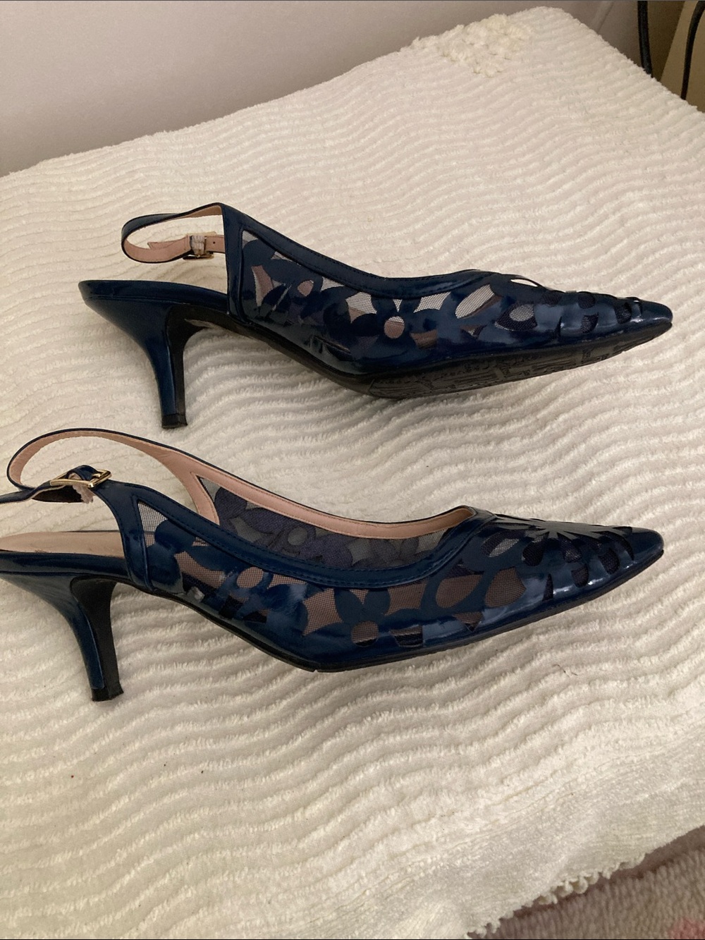 J.Renee Navy Pointed Slingback Flats with Floral Cutouts - Picture 3 of 3